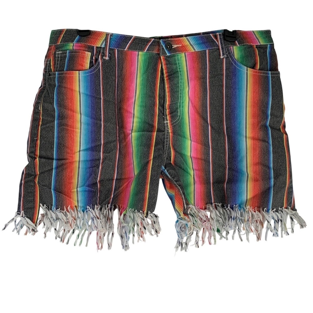 Lucky & Blessed Rainbow Serape Shorts Size 12 Frayed Western Festival
